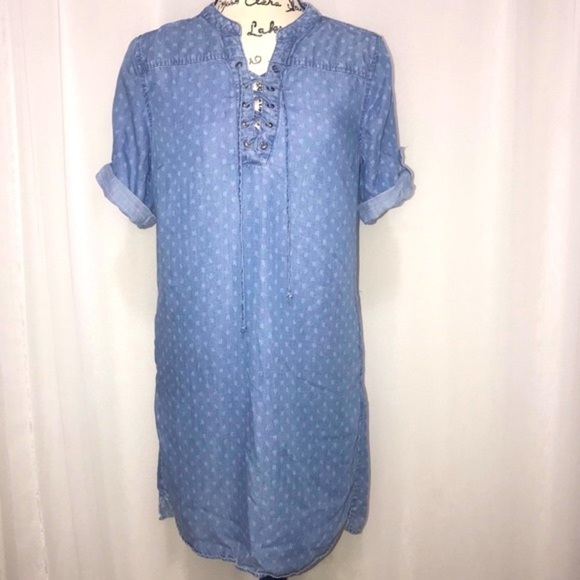 Philosophy Denim Tencel Lace Up Raindrop Shirt Dress - Picture 1 of 7
